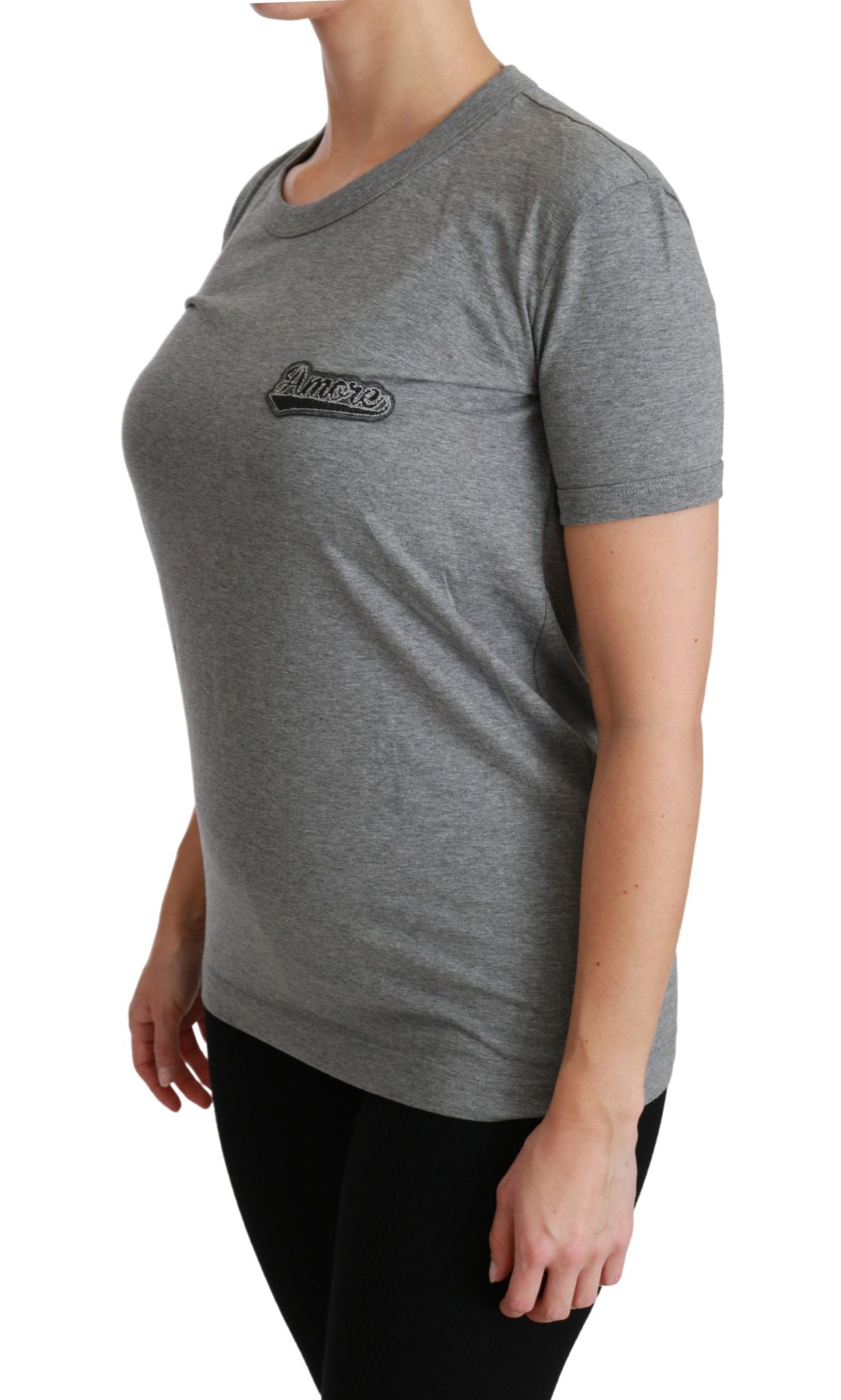 Chic Gray Amore Patch Crewneck Tee