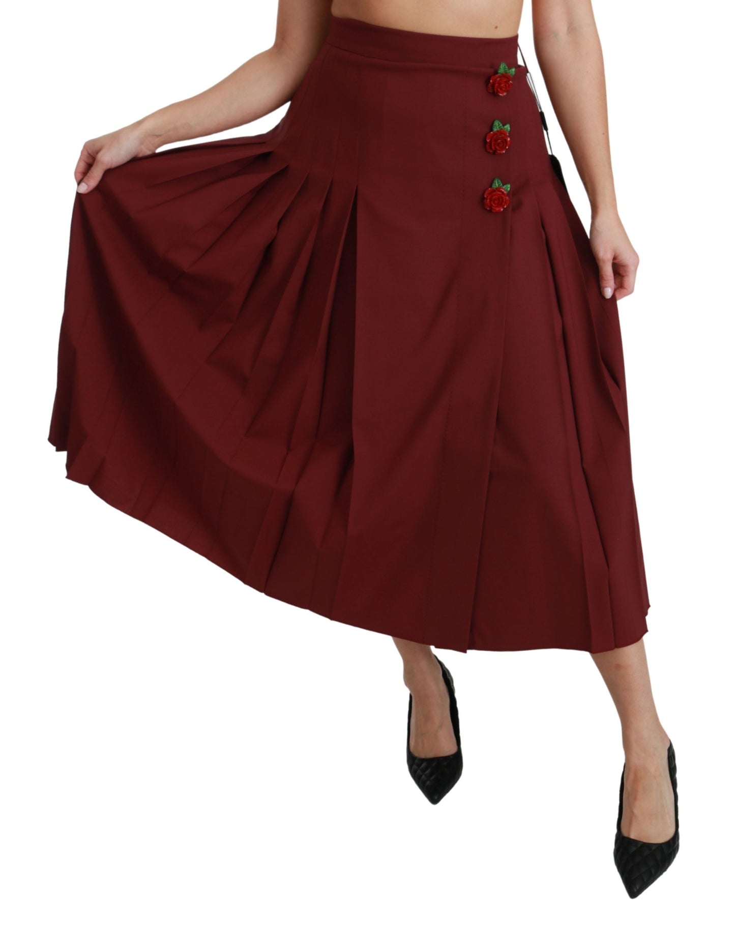 Elegant Red High Waist Virgin Wool Skirt