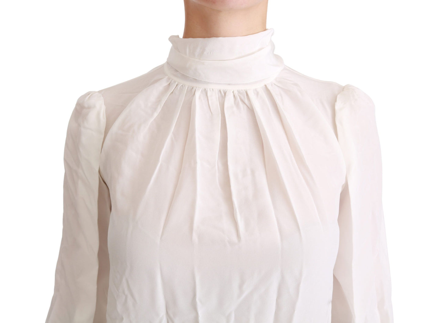 Elegant White Silk Turtle Neck Blouse