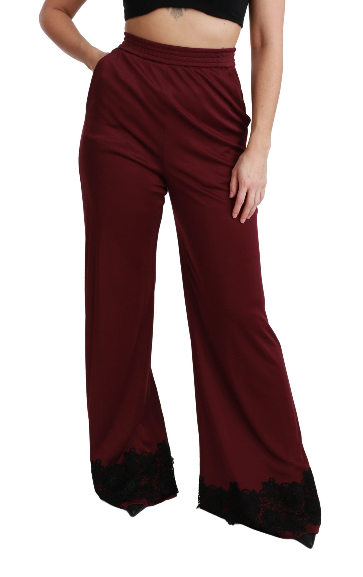 Elegante kastanienbraune Hose mit hoher Taille und weitem Bein