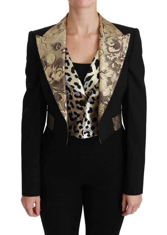 Opulent Black Gold Floral Jacket and Vest Ensemble