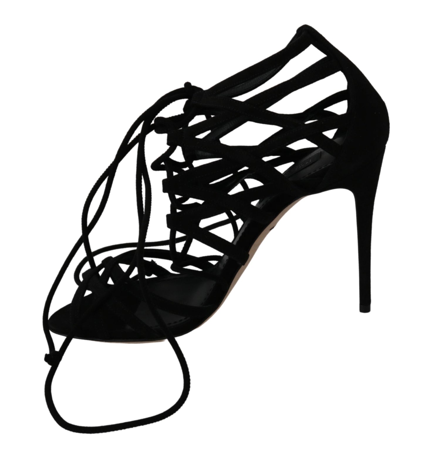 Elegante schwarze Wildleder-Stiletto-Sandalen mit Knöchelriemen