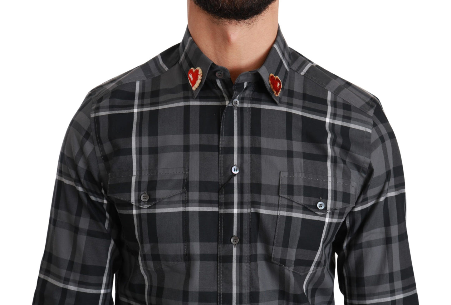 Elegant Gray Checkered Martini Dress Shirt