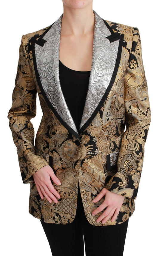 Eleganter Blazer aus Jacquard mit goldenem Blumenmuster