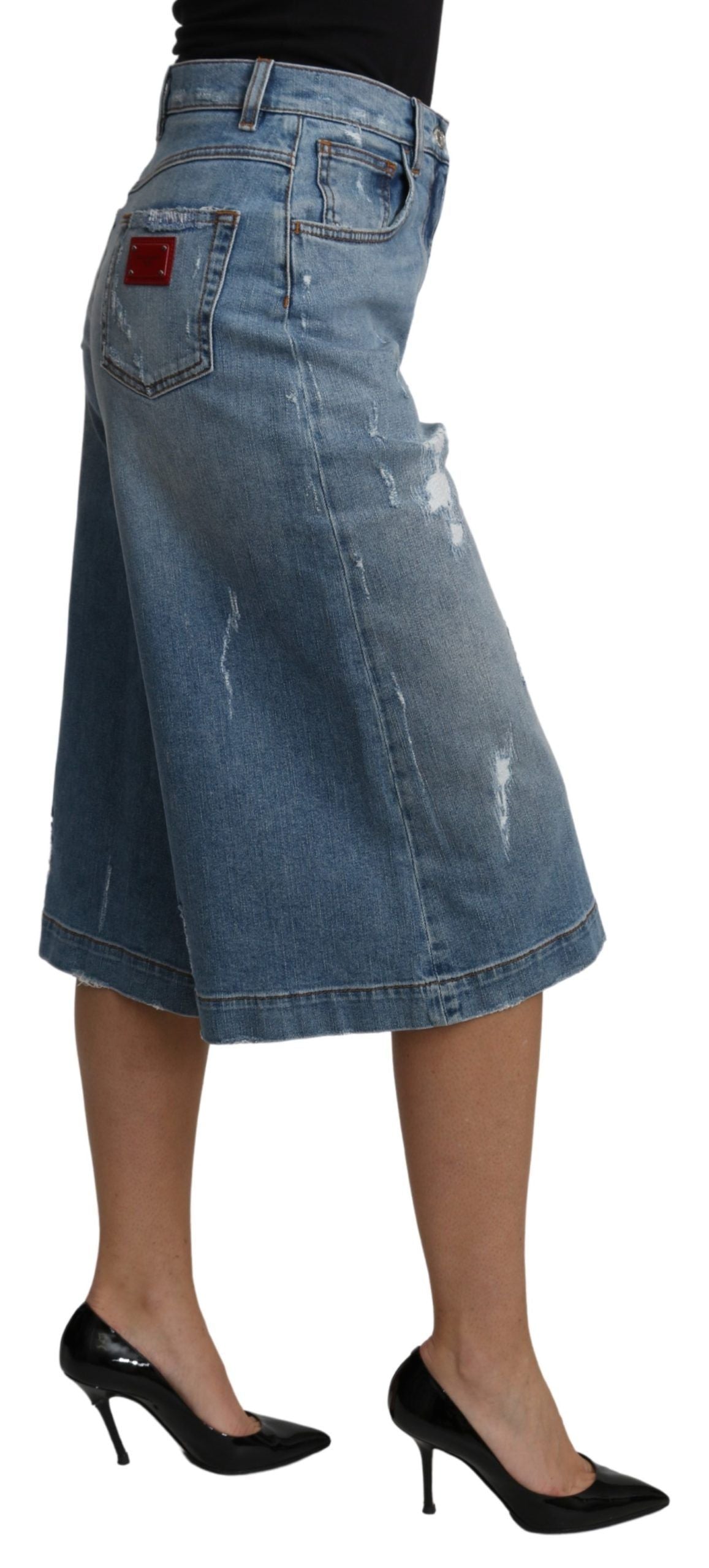 Elegante verkürzte Jeanshose mit weitem Bein