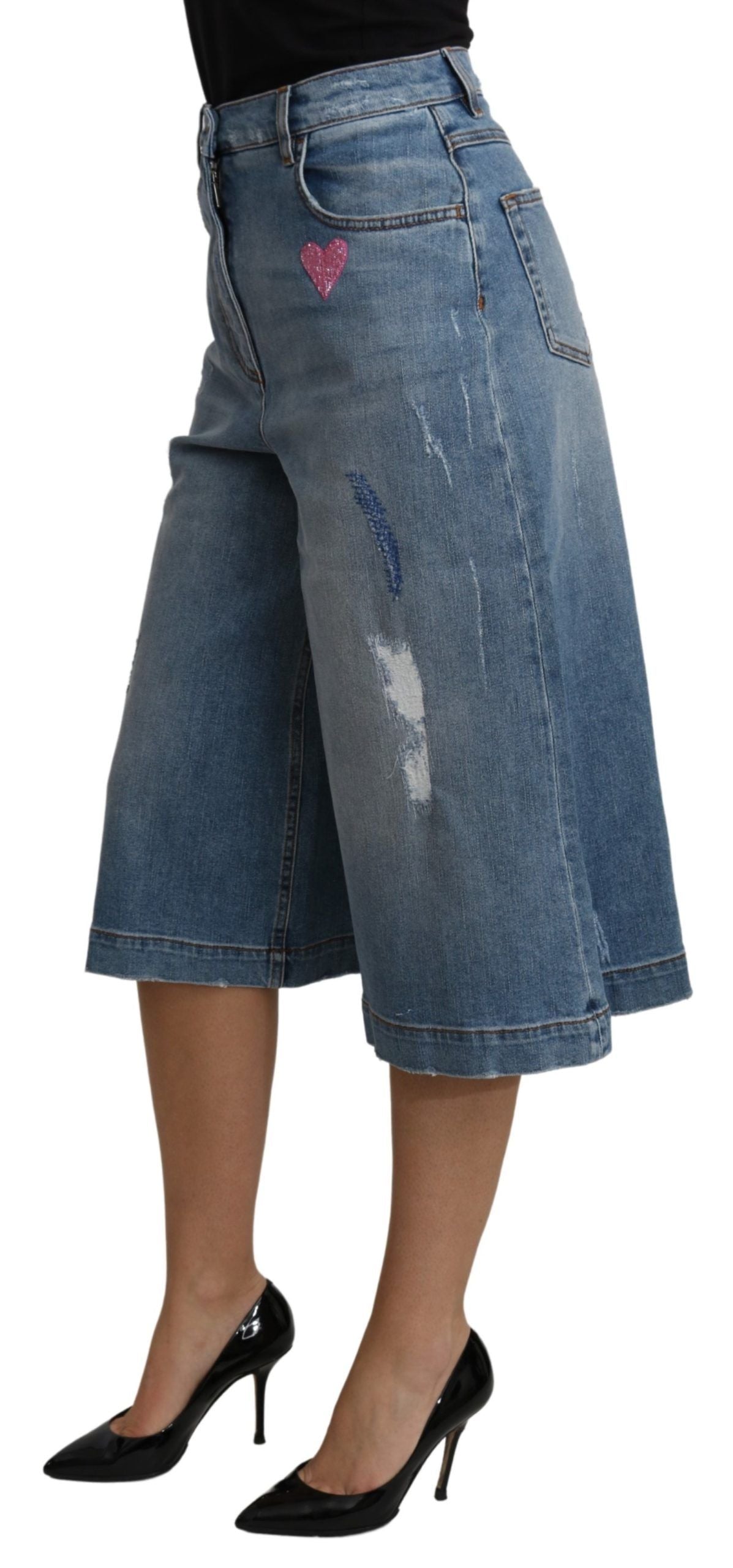 Elegante verkürzte Jeanshose mit weitem Bein