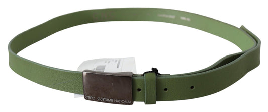 Chic Green Leather Waist Belt with Silver Buckle