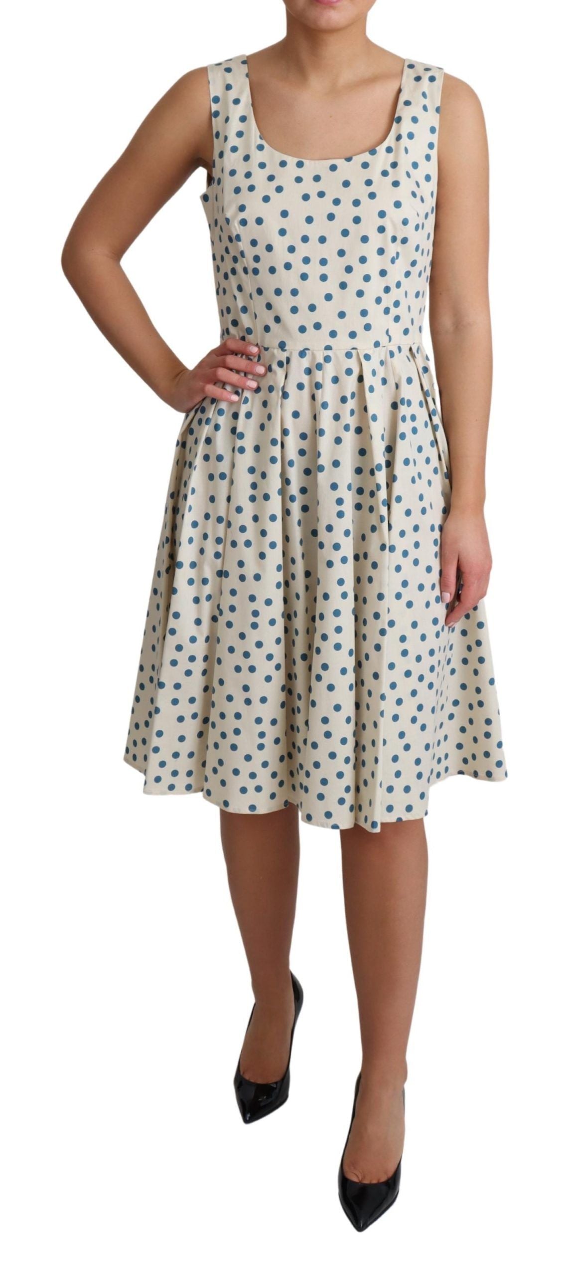 Elegantes beiges ärmelloses A-Linien-Kleid mit Polka Dots