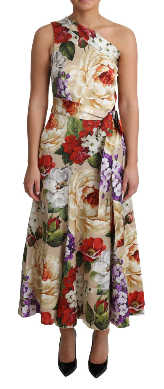 Elegant One-Shoulder Floral Silk Maxi Dress