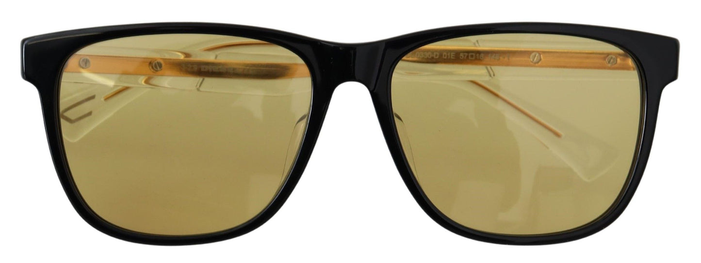 Schicke schwarze Acetat-Sonnenbrille mit gelben Gläsern