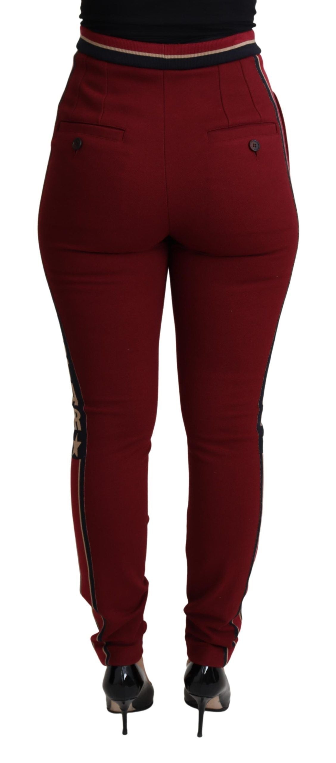 Rote Skinny-Hose mit hoher Taille und Stickerei