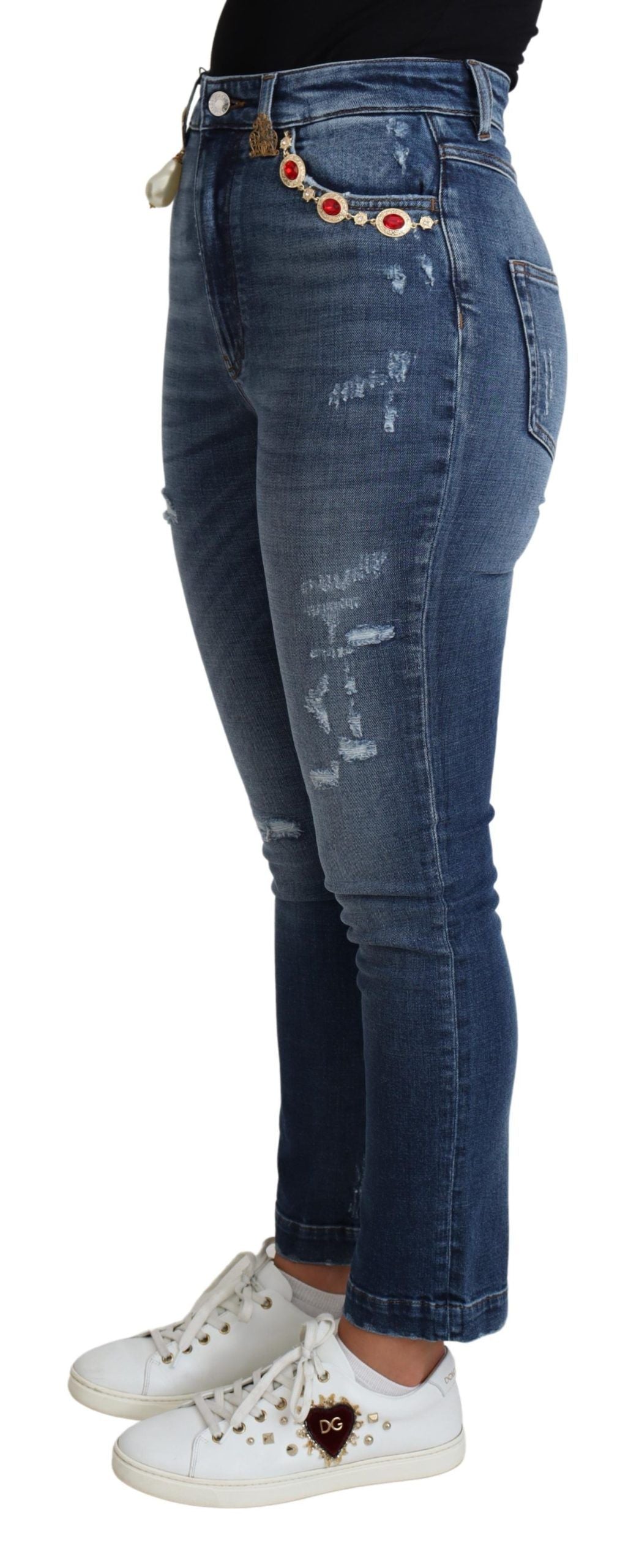 Verzierte Skinny-Jeans mit hoher Taille