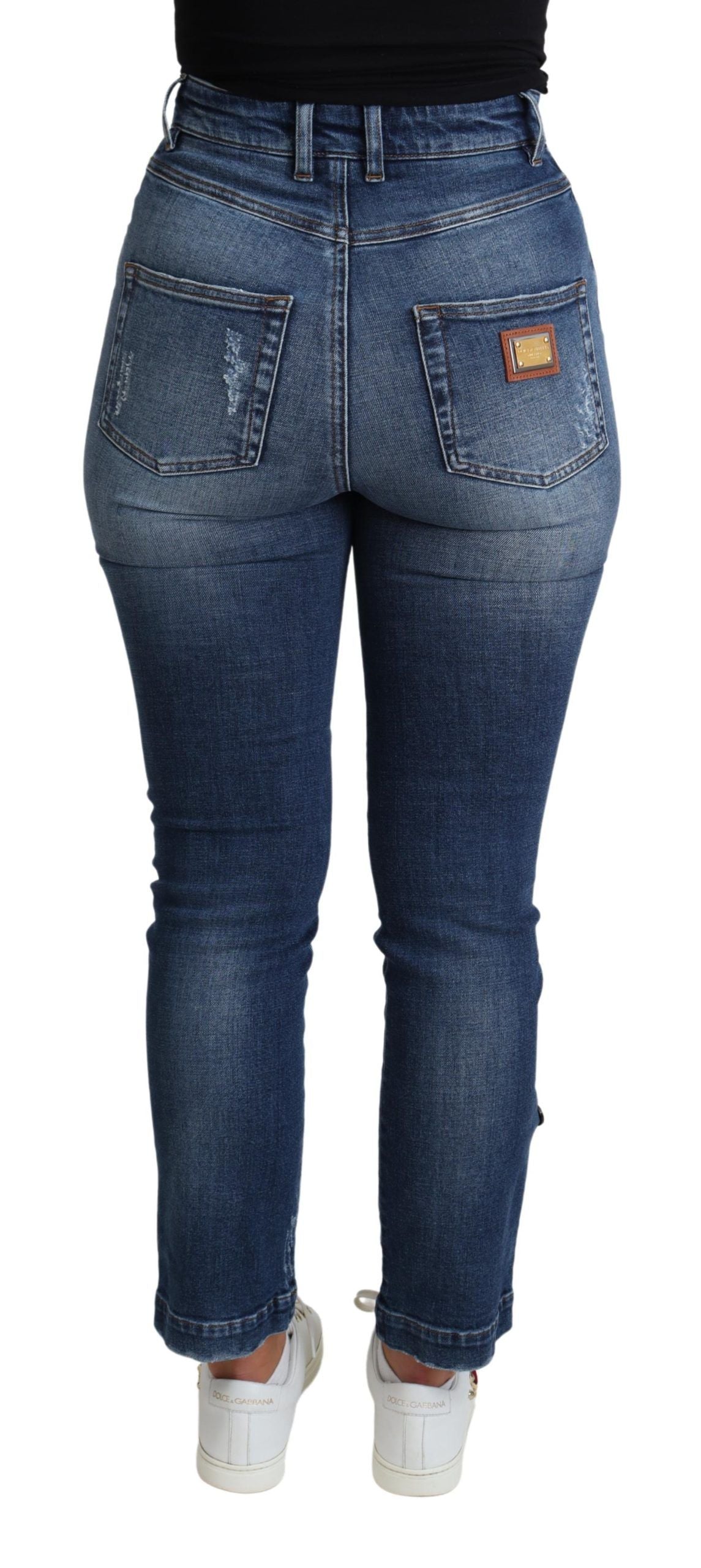 Verzierte Skinny-Jeans mit hoher Taille