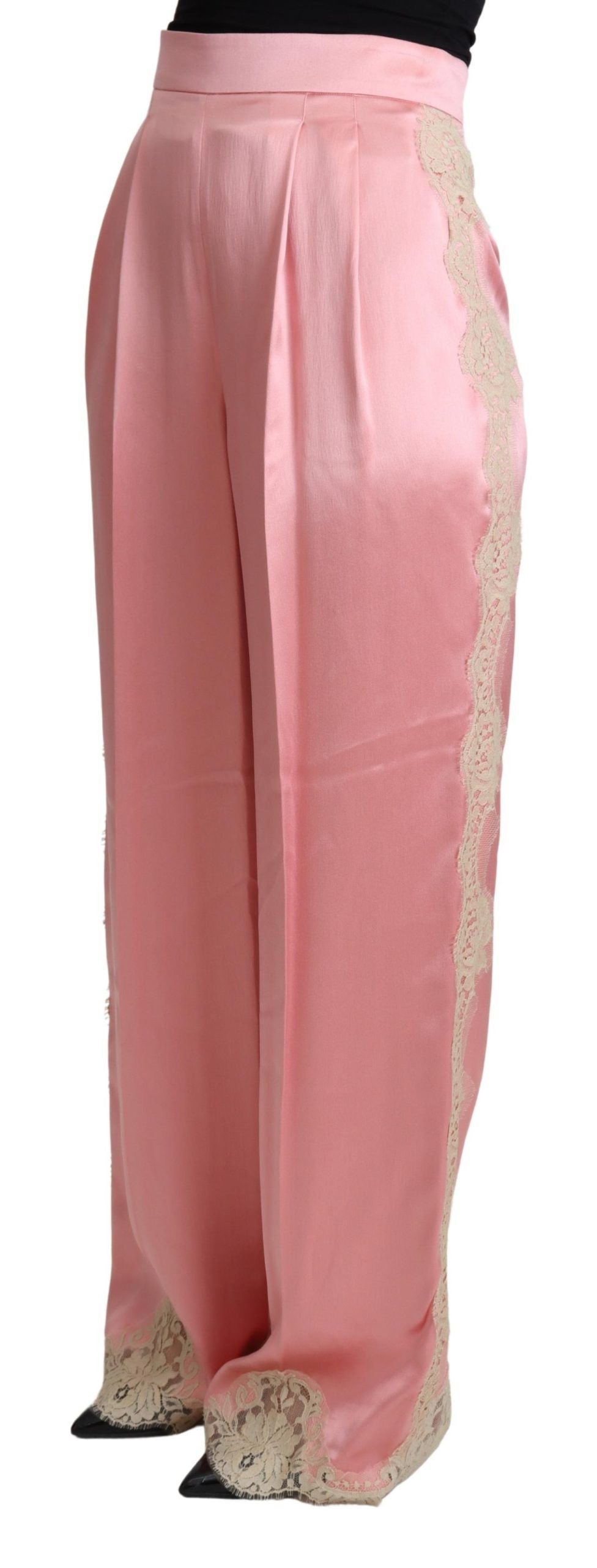 Weite Hose aus Satin aus Seidenmischung in Rosa