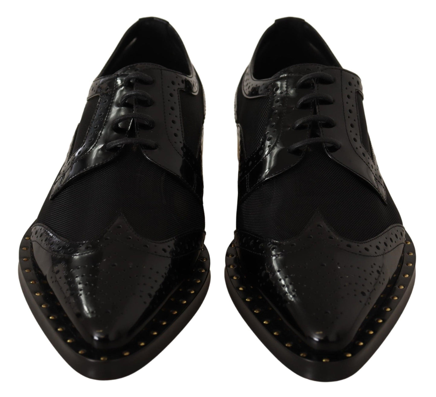 Elegante schwarze Oxford-Schnürschuhe mit Goldbesatz