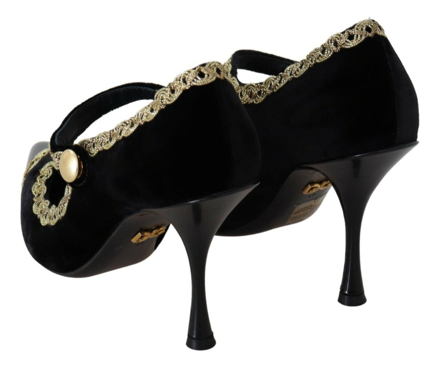 Elegante Pumps aus schwarzem Samt mit Goldstickerei