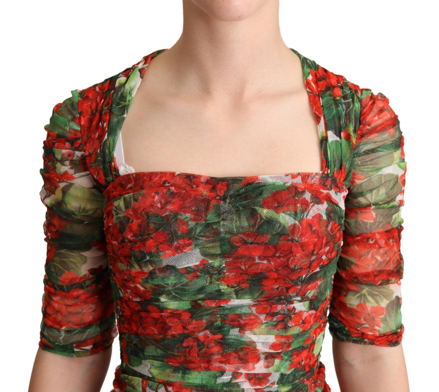 Elegantes rotes Midi-Etuikleid mit Blumenmuster