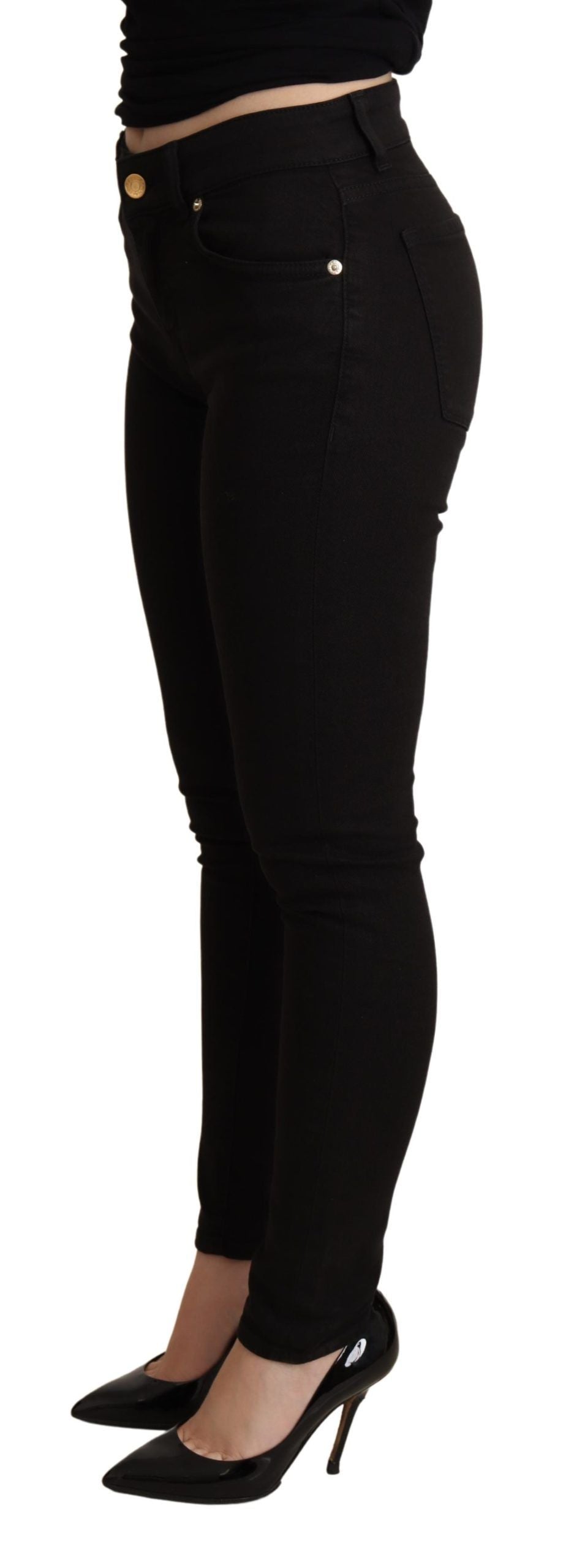 Elegante schwarze Skinny Jeans mit mittelhohem Bund