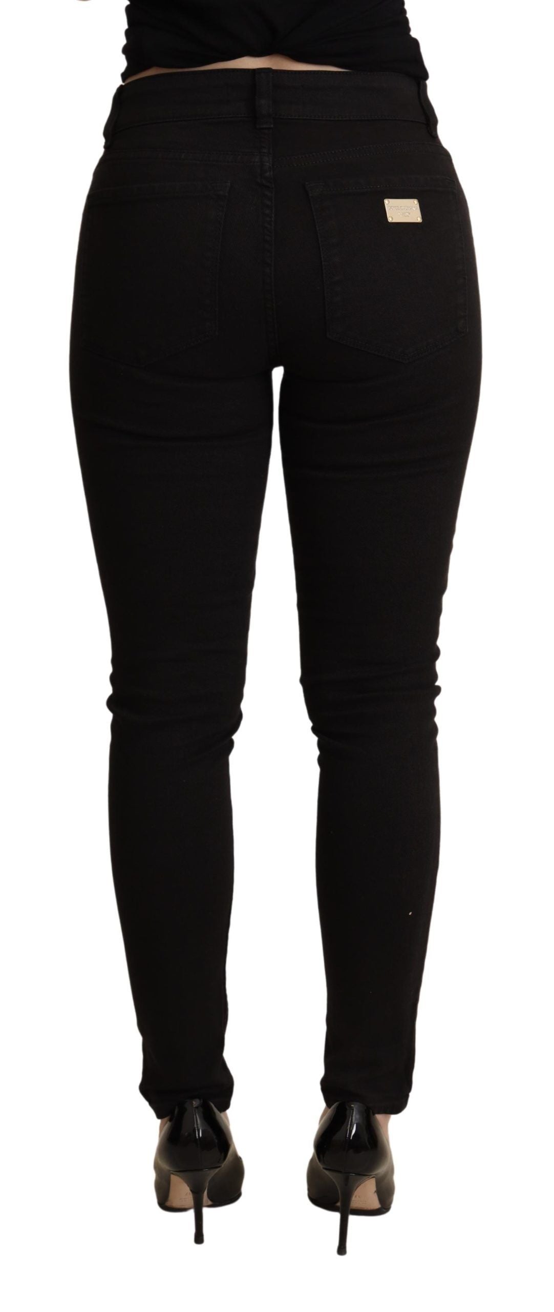 Elegante schwarze Skinny Jeans mit mittelhohem Bund