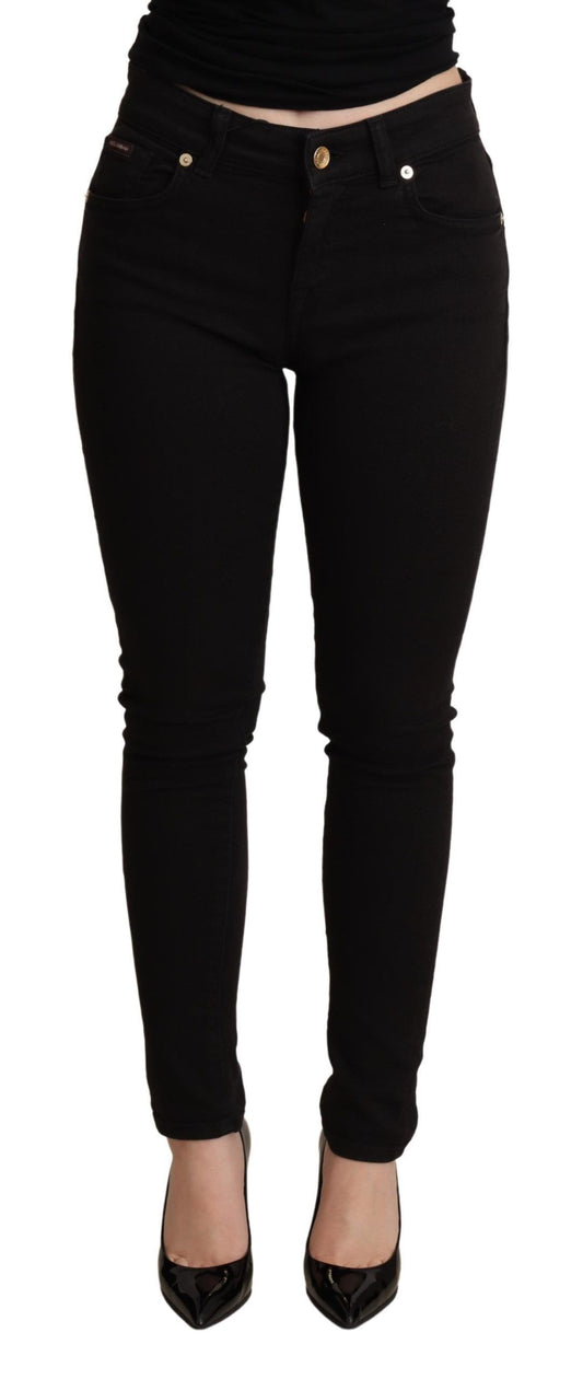 Elegante schwarze Skinny Jeans mit mittelhohem Bund