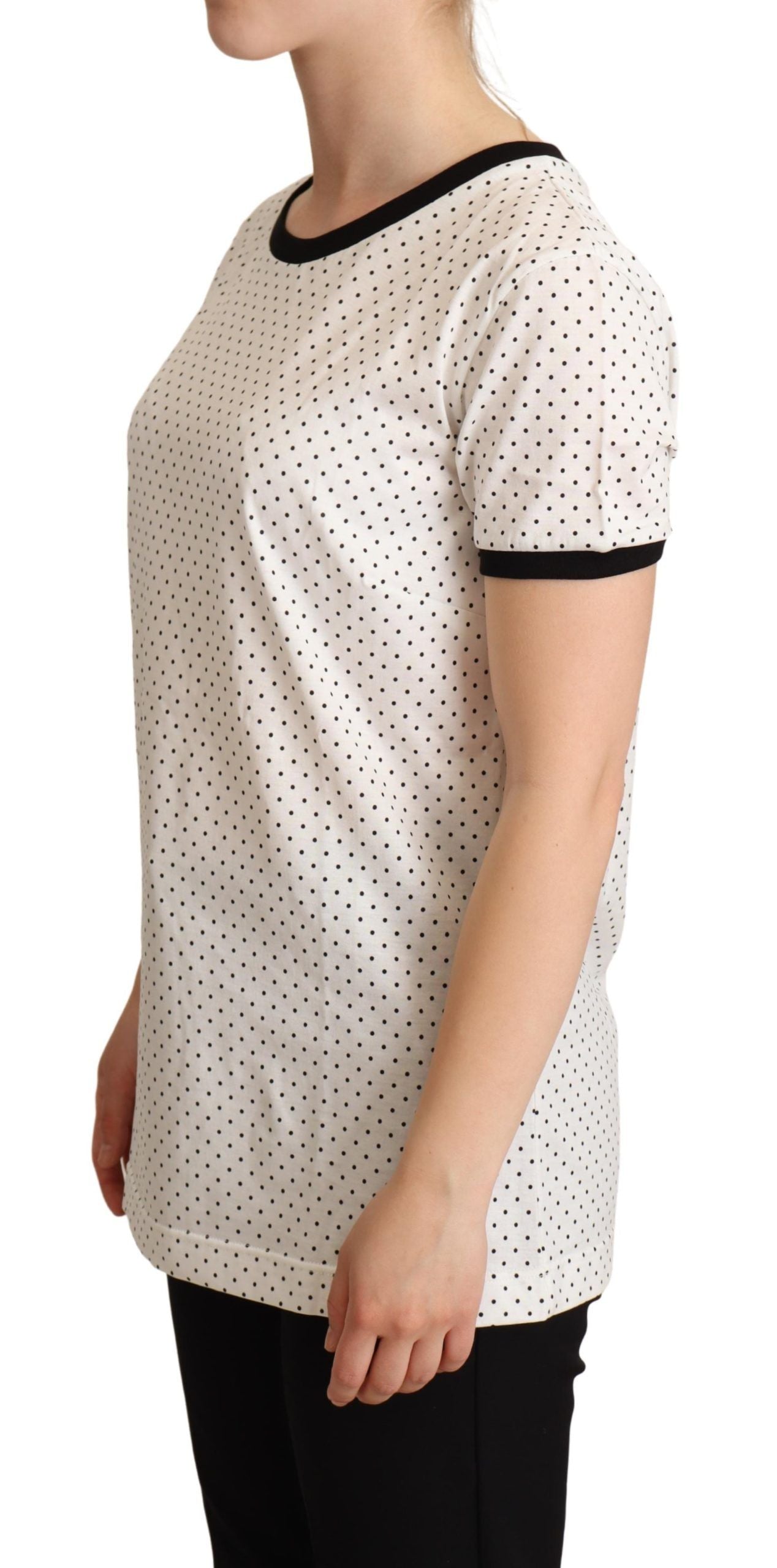 Baumwoll-T-Shirt mit Rundhalsausschnitt und Polka Dot-Muster