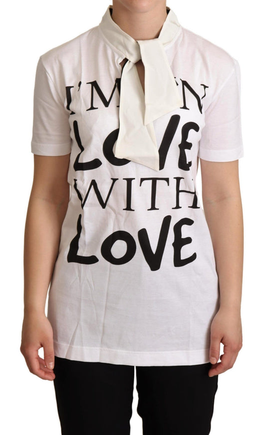 Schickes weißes T-Shirt aus Seidenmischung mit Love-Motiv