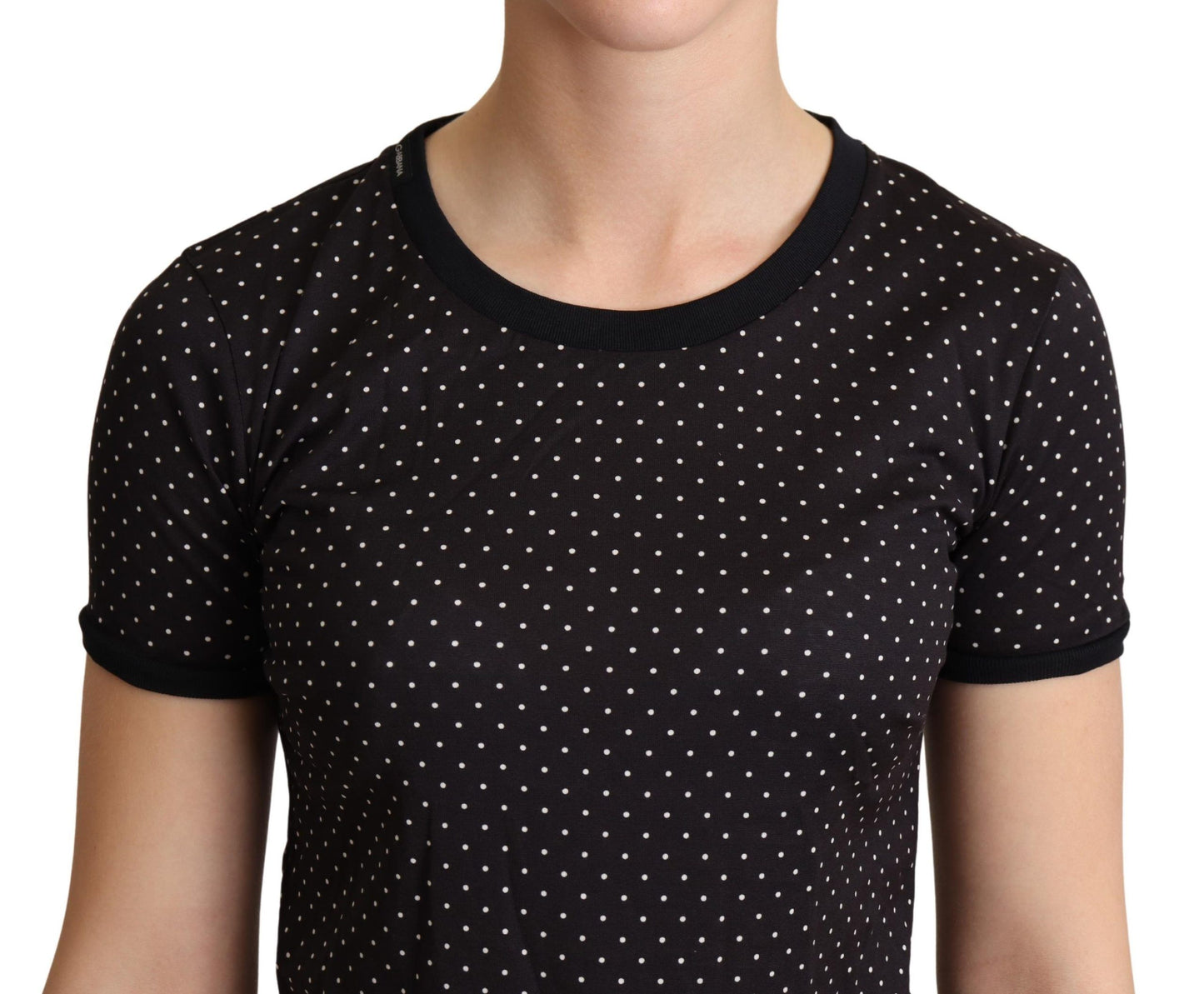 Kurzärmliges Top mit Rundhalsausschnitt und Polka Dots in Schwarz