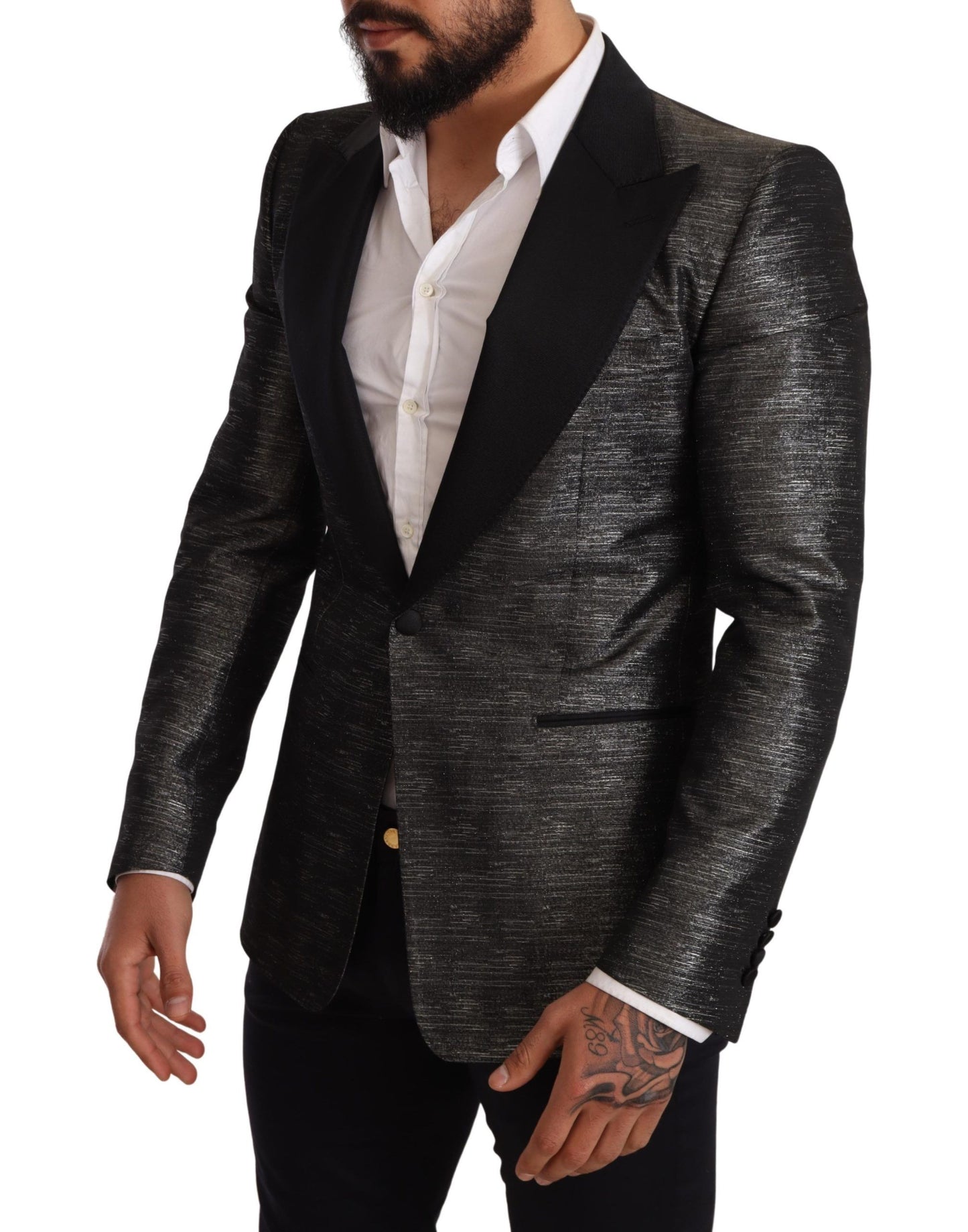 Metallinharmaa jacquard Slim Fit bleiseri