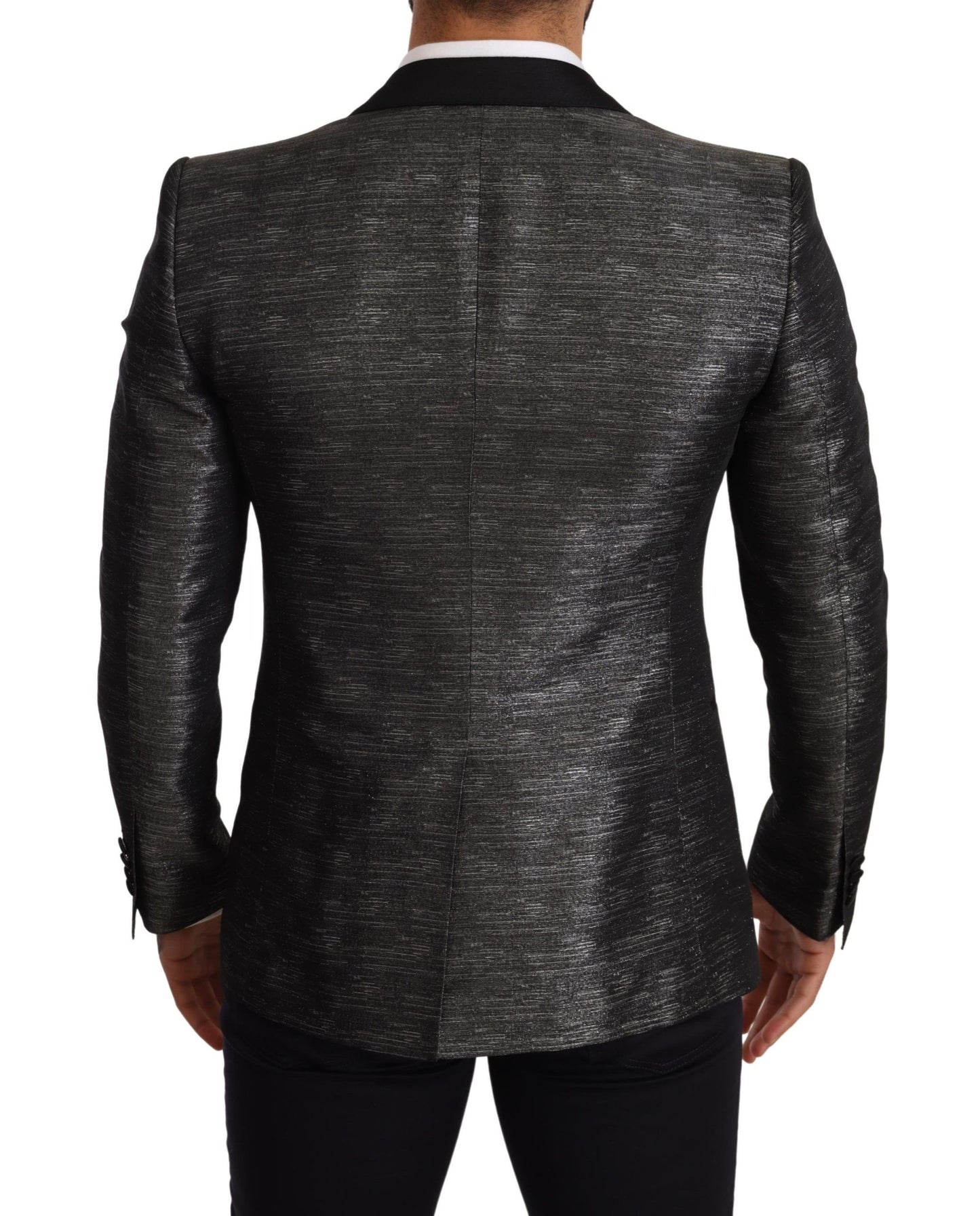 Metallinharmaa jacquard Slim Fit bleiseri