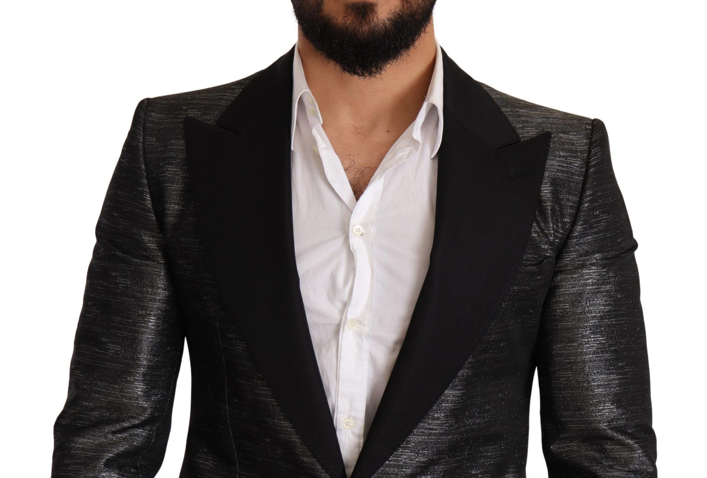 Metallinharmaa jacquard Slim Fit bleiseri