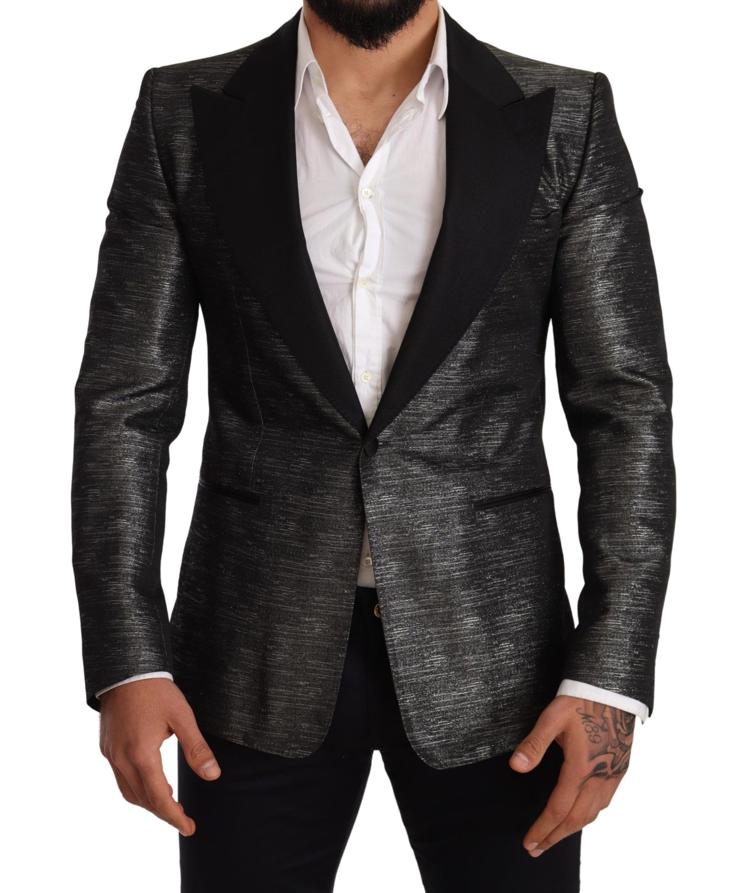 Metallinharmaa jacquard Slim Fit bleiseri