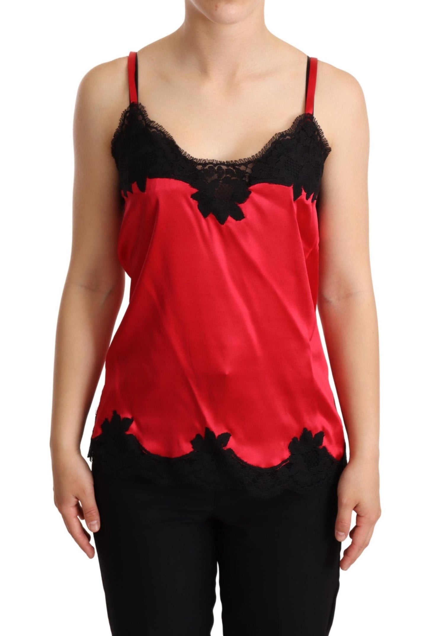 Bezauberndes rotes Spitzen-Camisole aus Seidenmischung