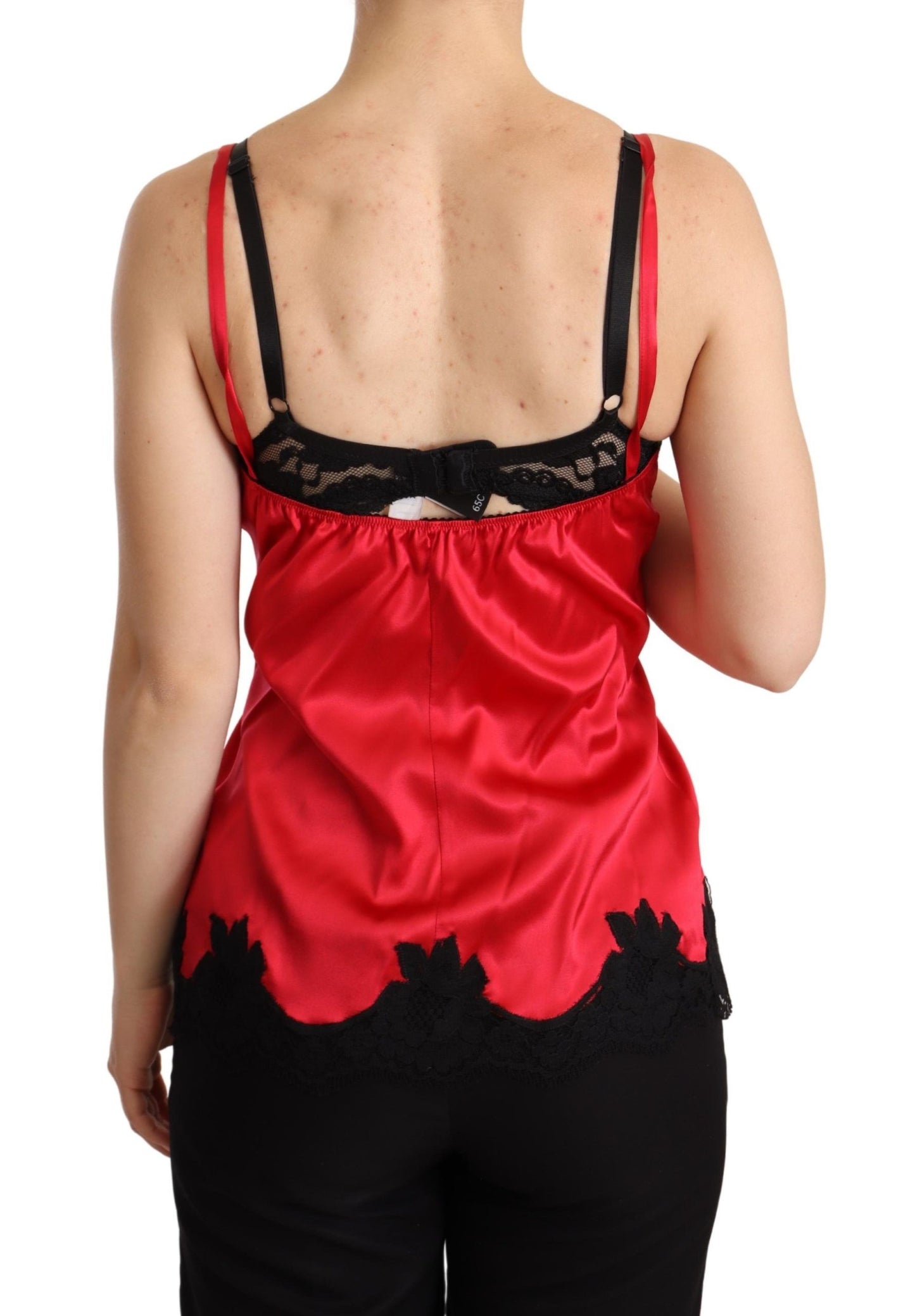 Bezauberndes rotes Spitzen-Camisole aus Seidenmischung