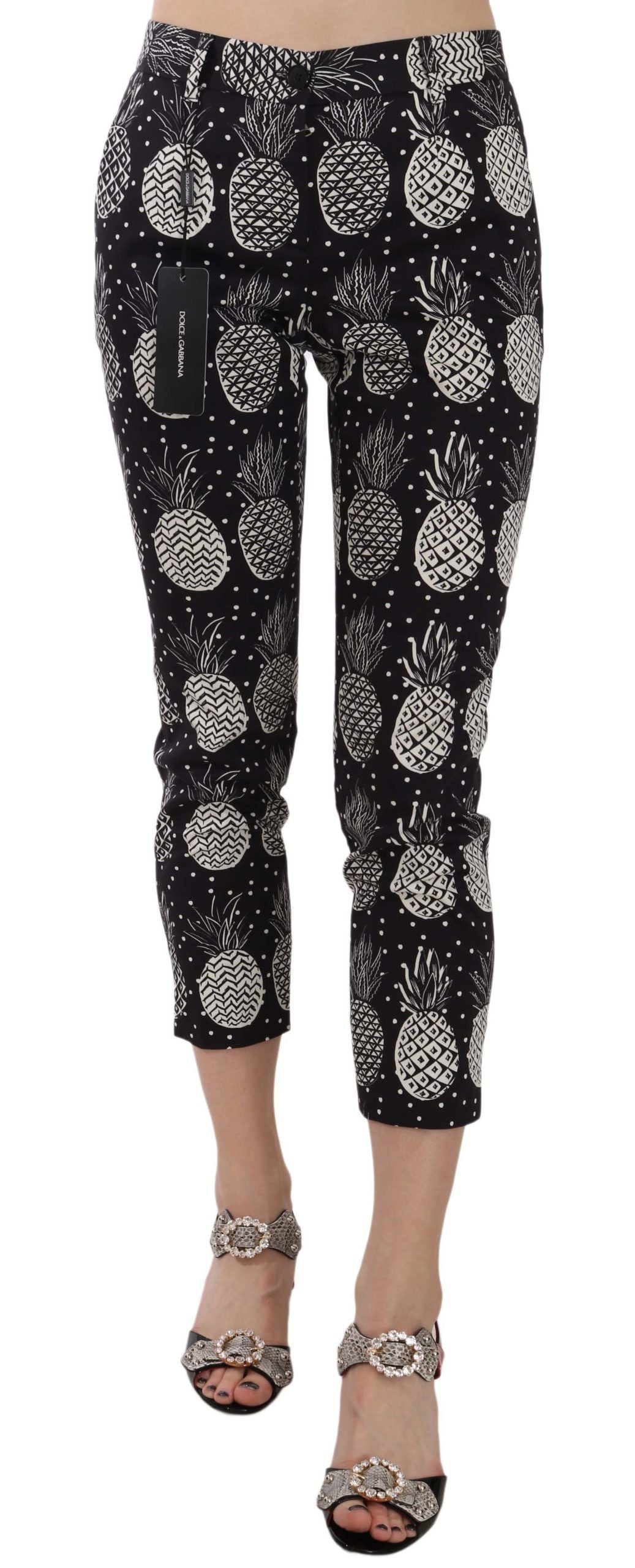 Schicke schwarze Skinny Caprihose mit Ananas-Print