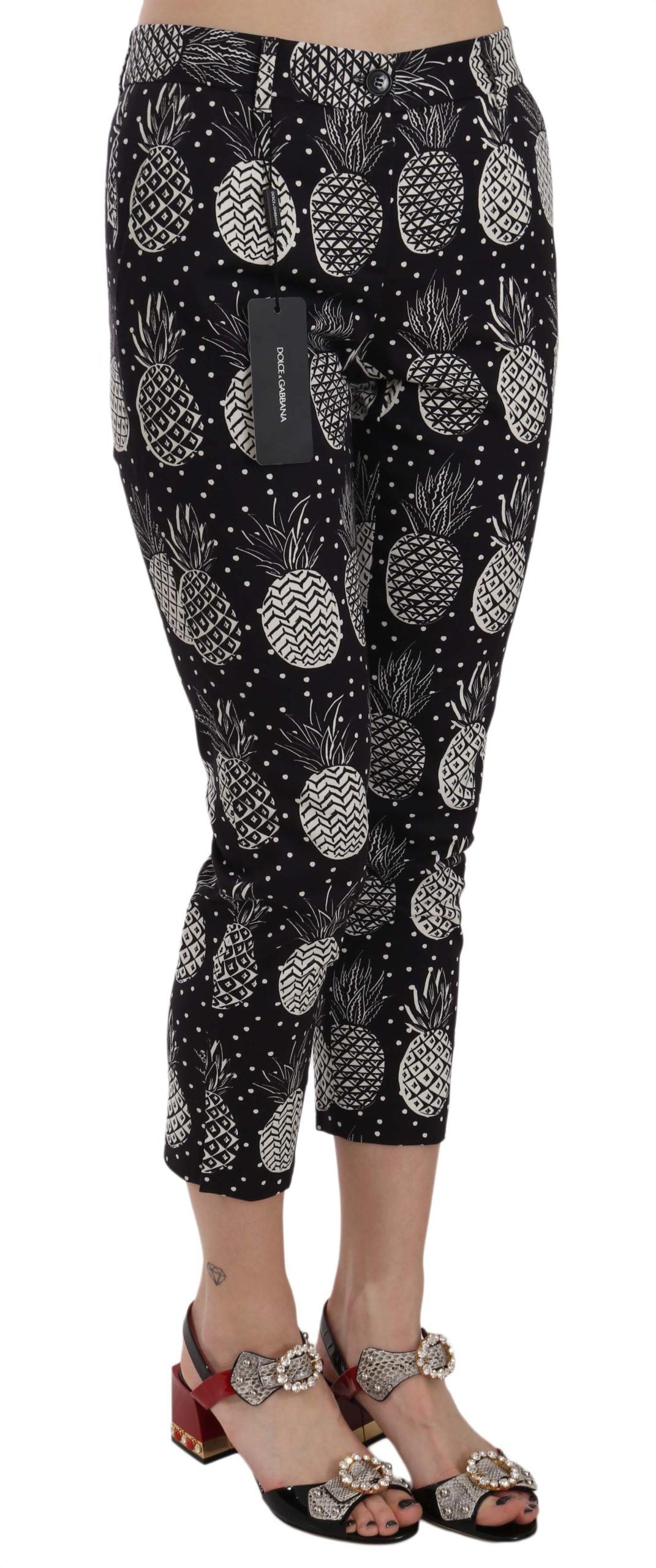 Schicke schwarze Skinny Caprihose mit Ananas-Print