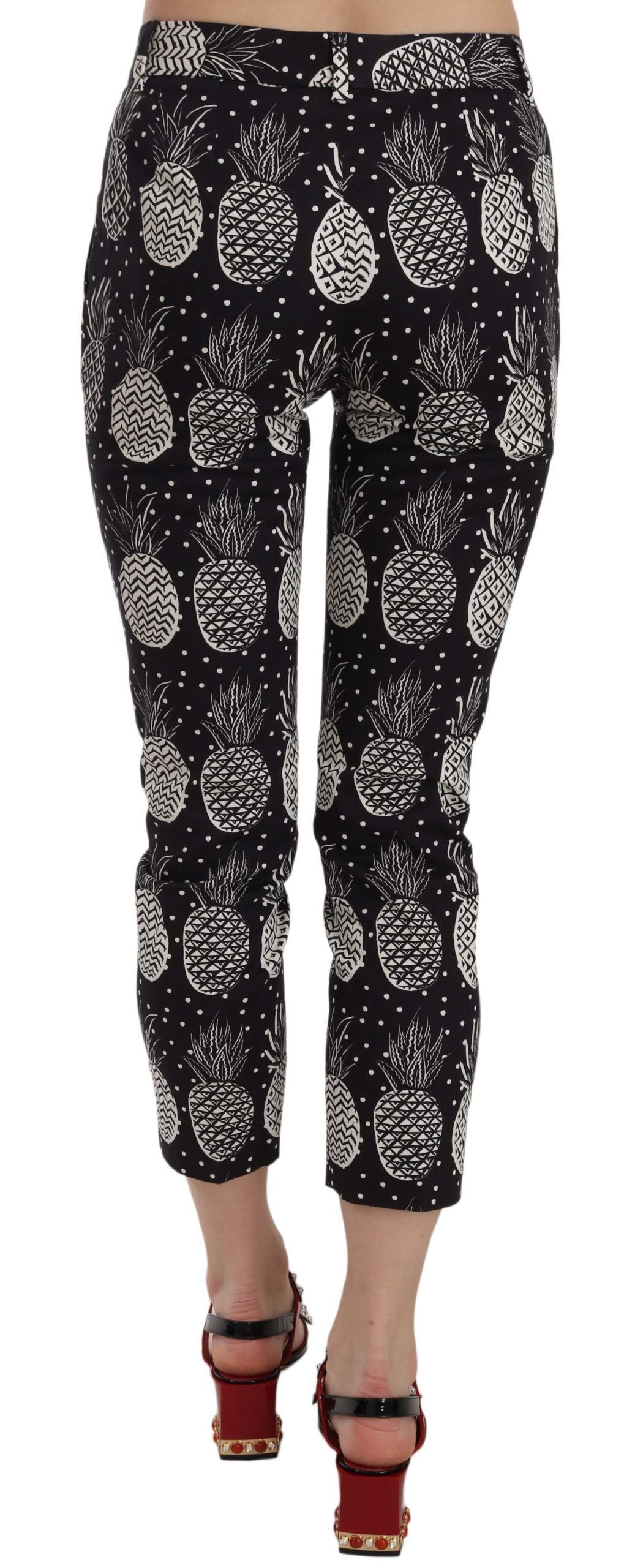 Schicke schwarze Skinny Caprihose mit Ananas-Print