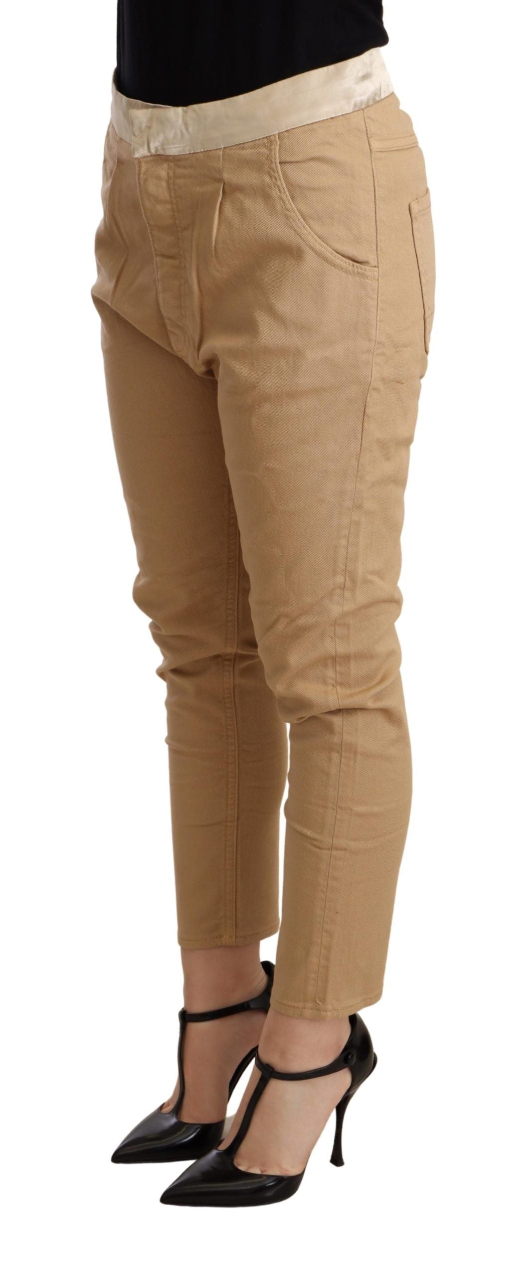 Beige, schmal geschnittene Skinny-Hose mit mittelhohem Bund