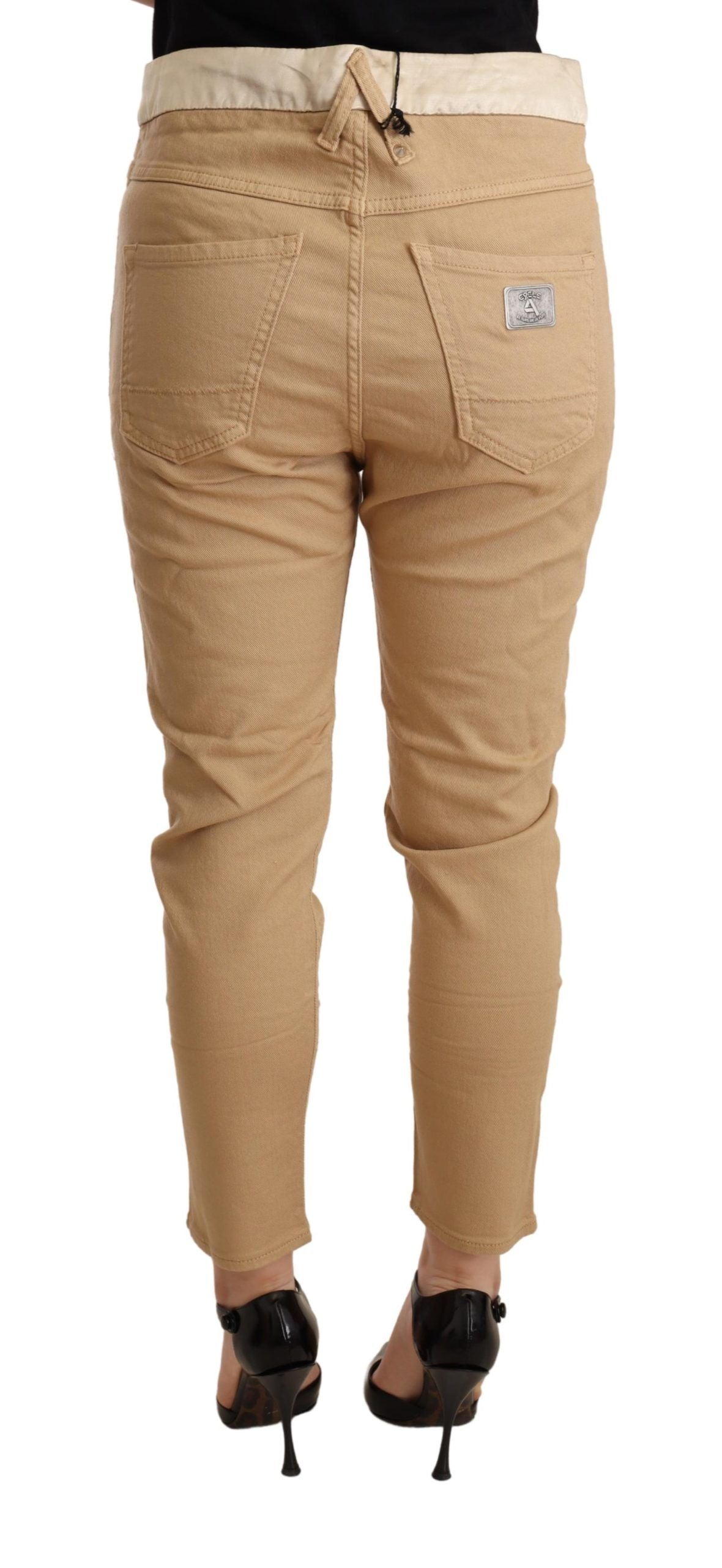 Beige, schmal geschnittene Skinny-Hose mit mittelhohem Bund