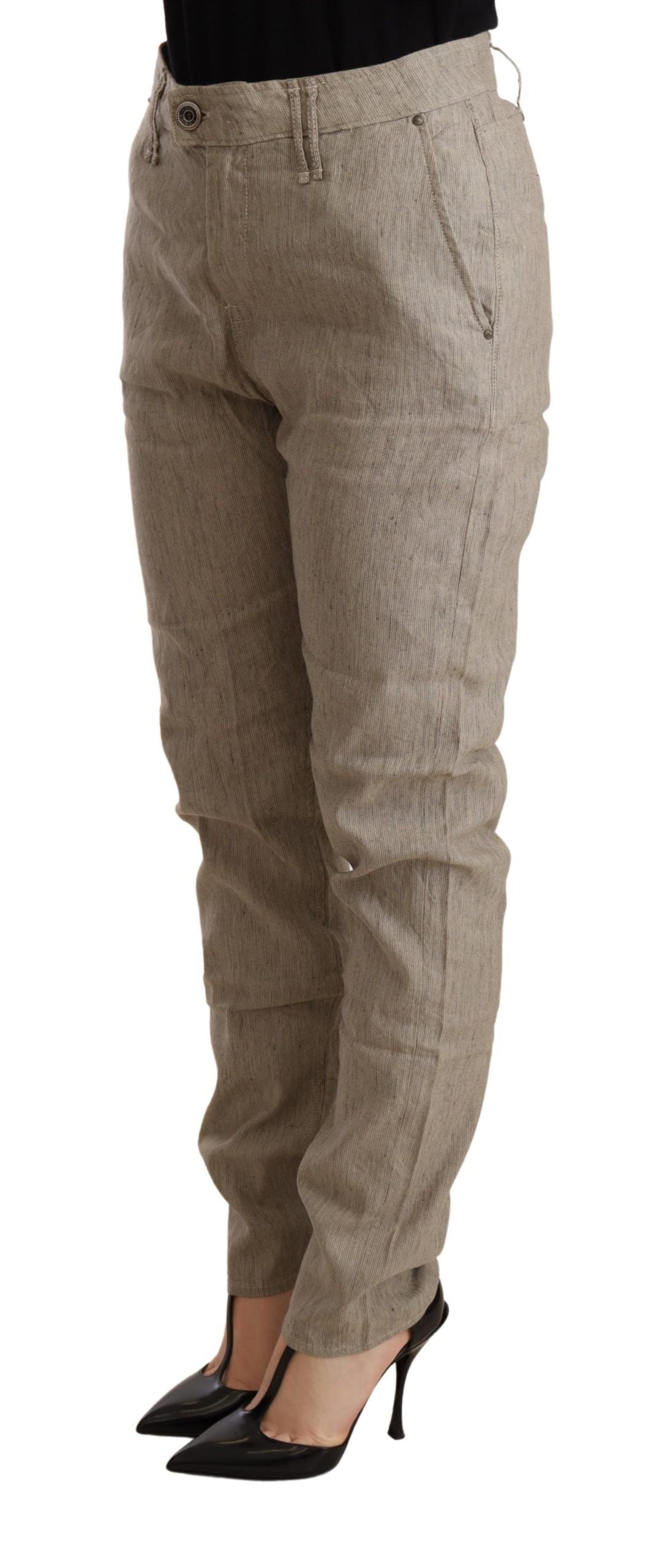 Schicke beige Baggy-Hose mit mittlerer Taille für einen anspruchsvollen Stil