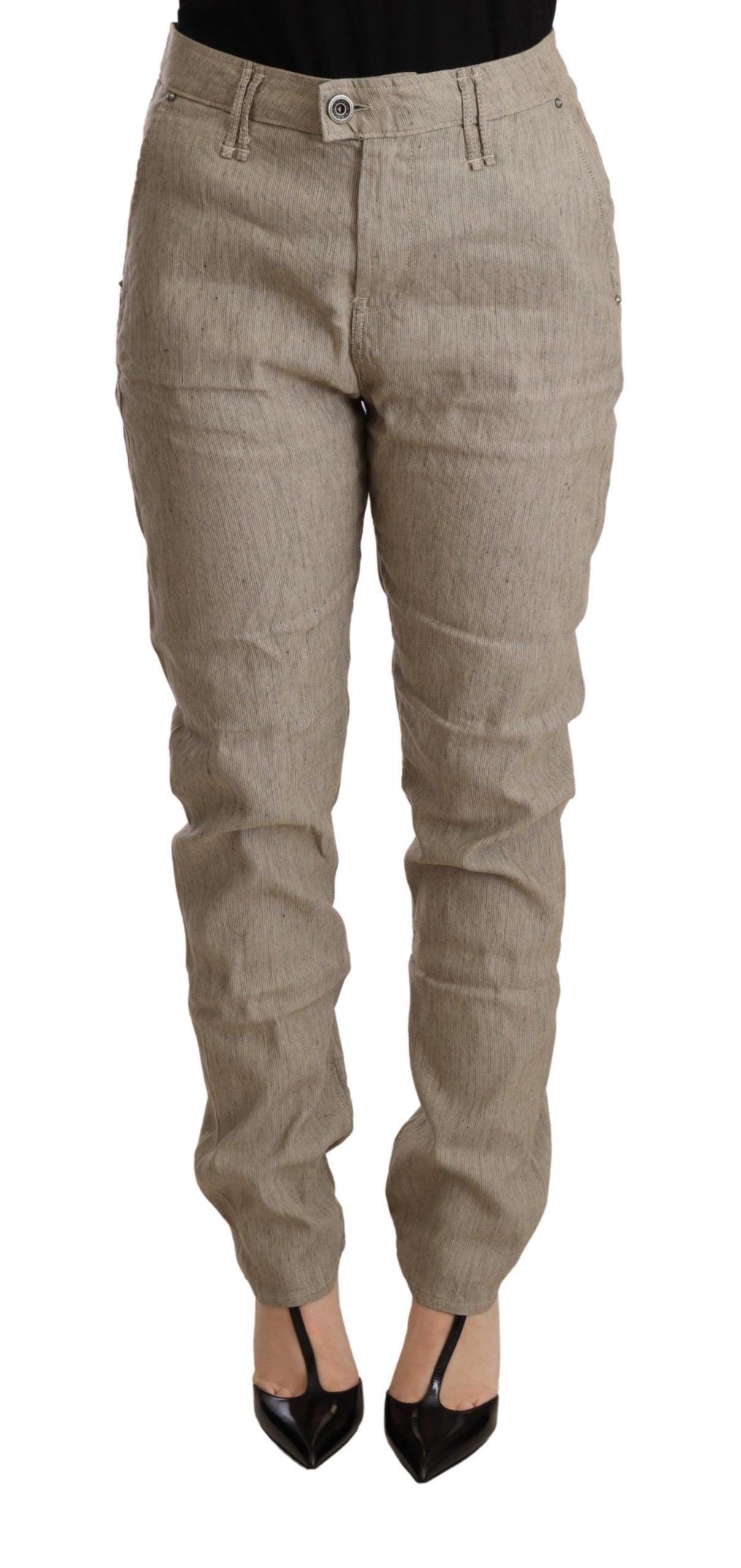 Schicke beige Baggy-Hose mit mittlerer Taille für einen anspruchsvollen Stil