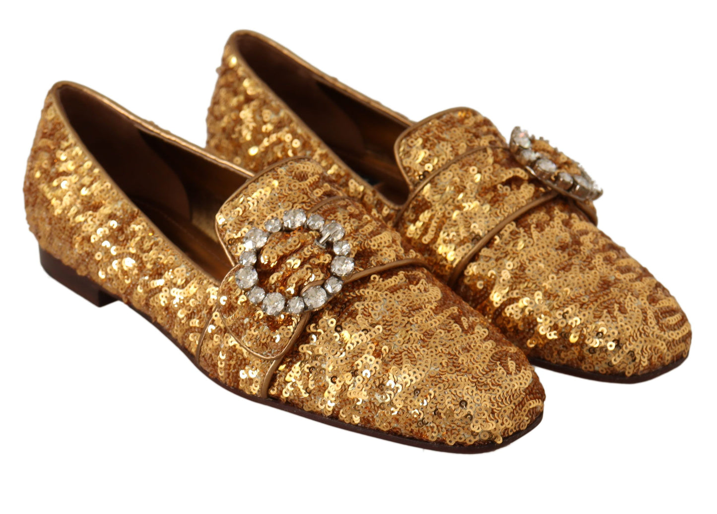 Elegante Ballerinas mit goldenen Pailletten und Kristallen