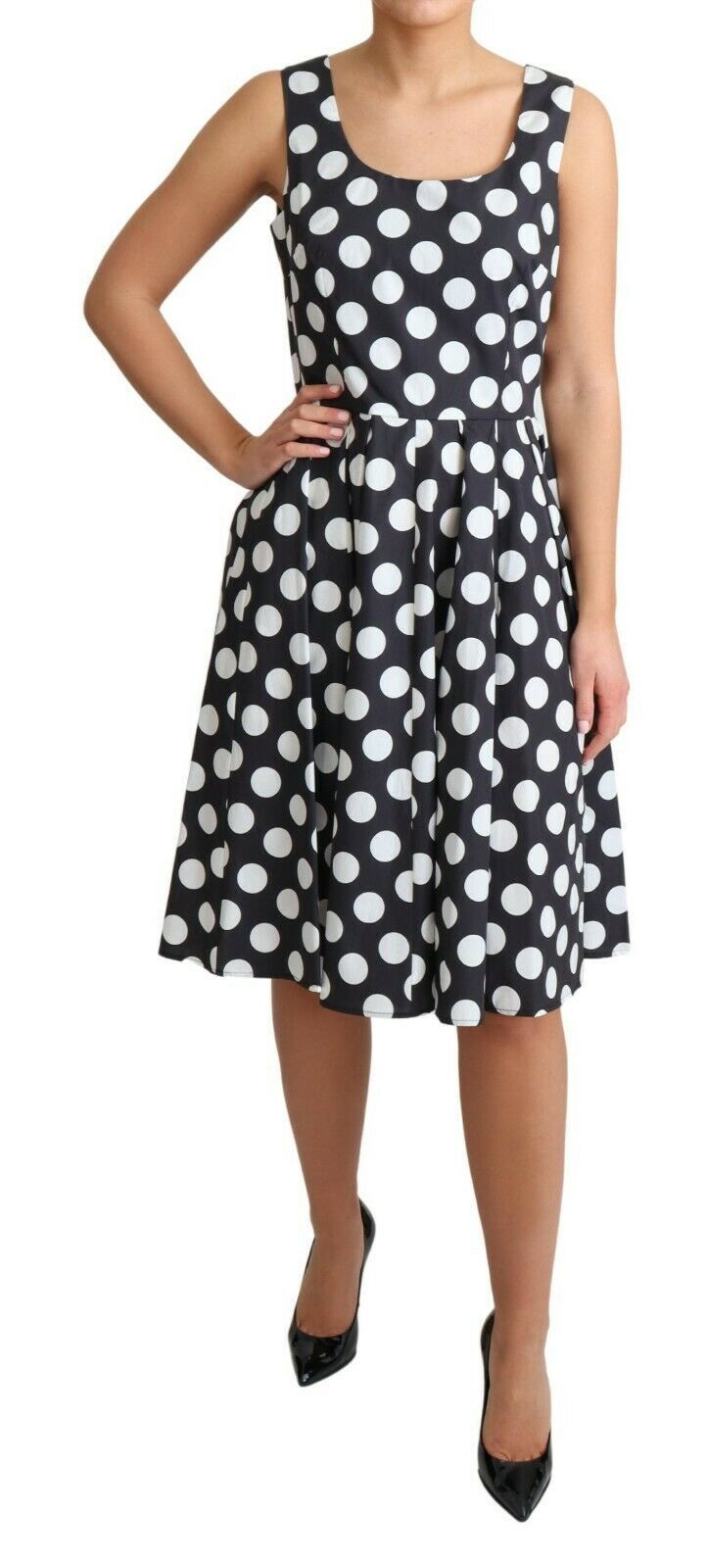 Ärmelloses A-Linien-Kleid mit Polka Dot-Muster