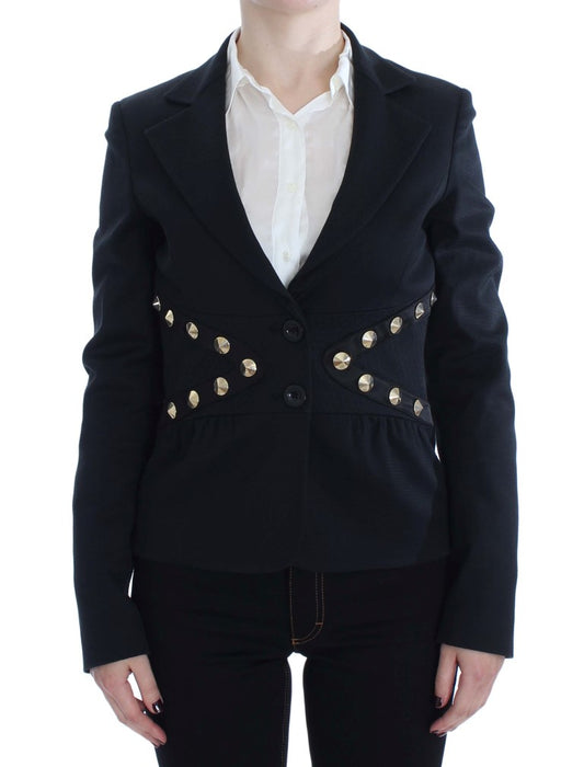 Chic Black Stretch Blazer with Gold Button Detail