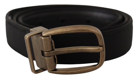 Elegant Grosgrain Leather Belt - Black