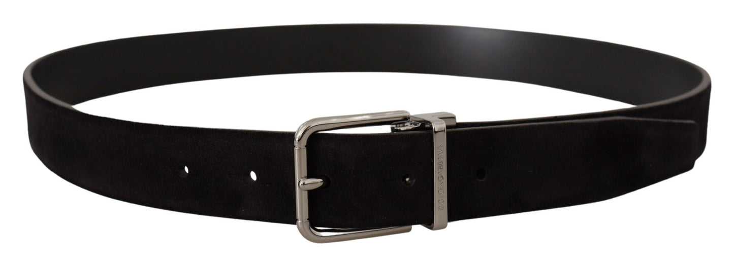 Elegant Black Leather Grosgrain Belt