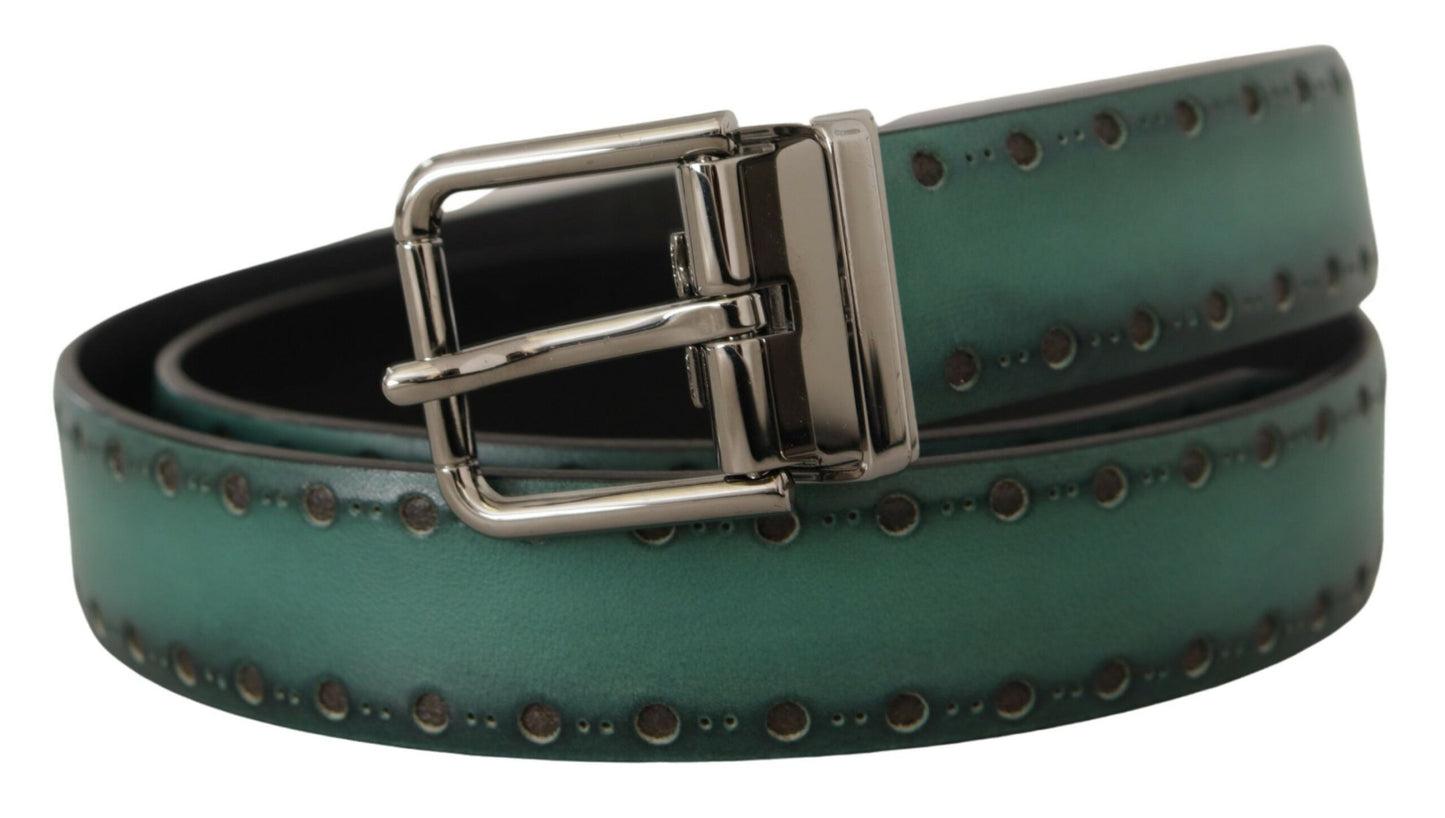 Elegant Leather Belt with Silver Tone Buckle