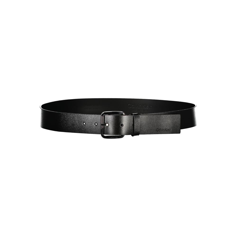 Elegant Black Leather Belt with Metal Buckle