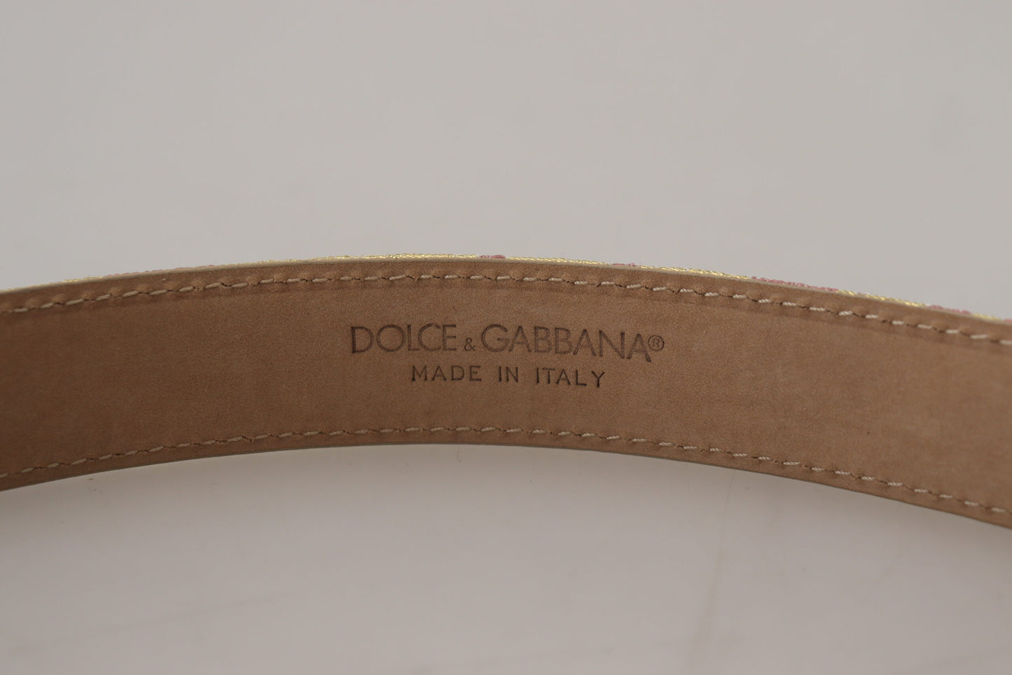 Pink Jaquard DG Logo Gold Metal Buckle Belt