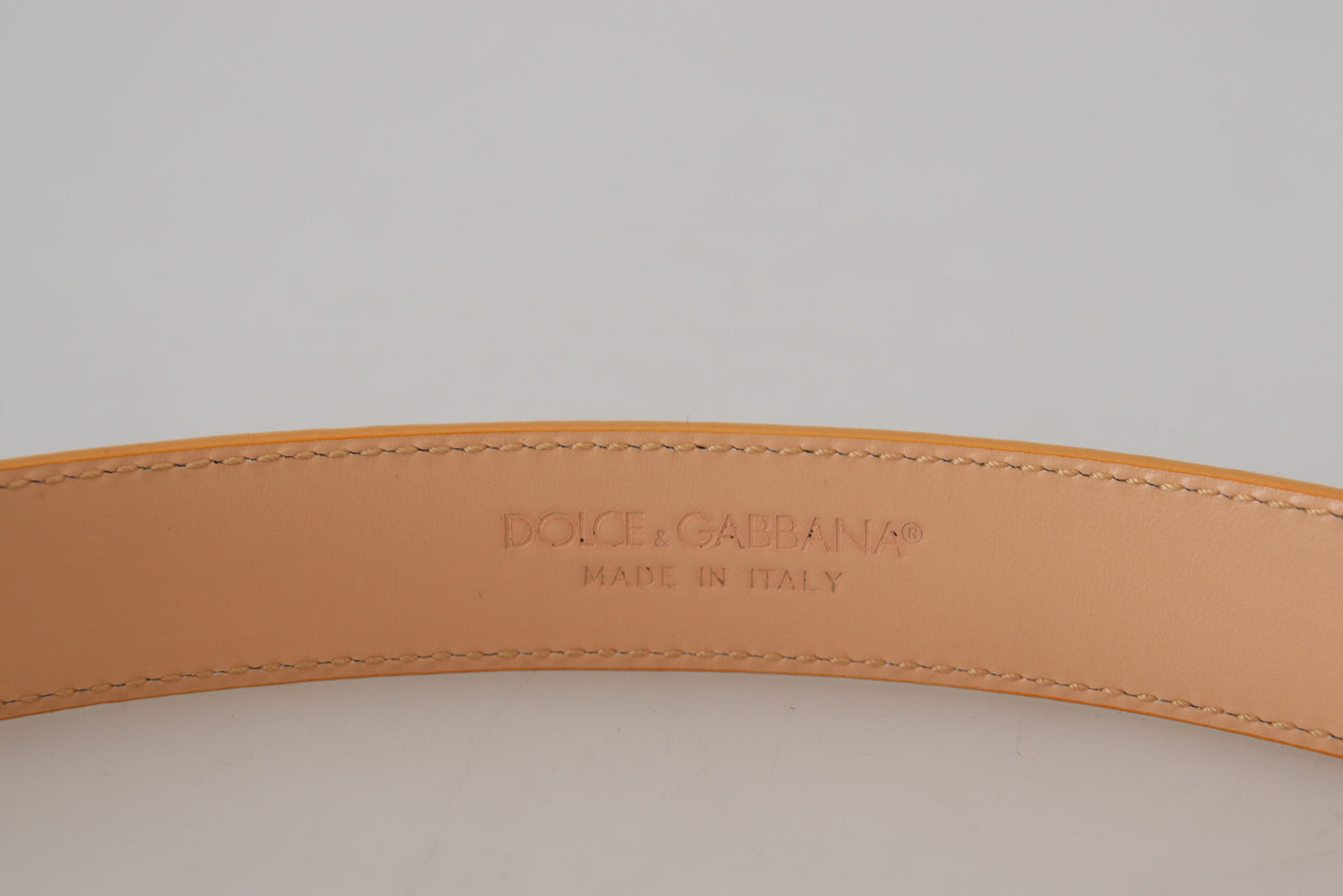 Beige Exotic Leather Gold Metal Buckle Belt