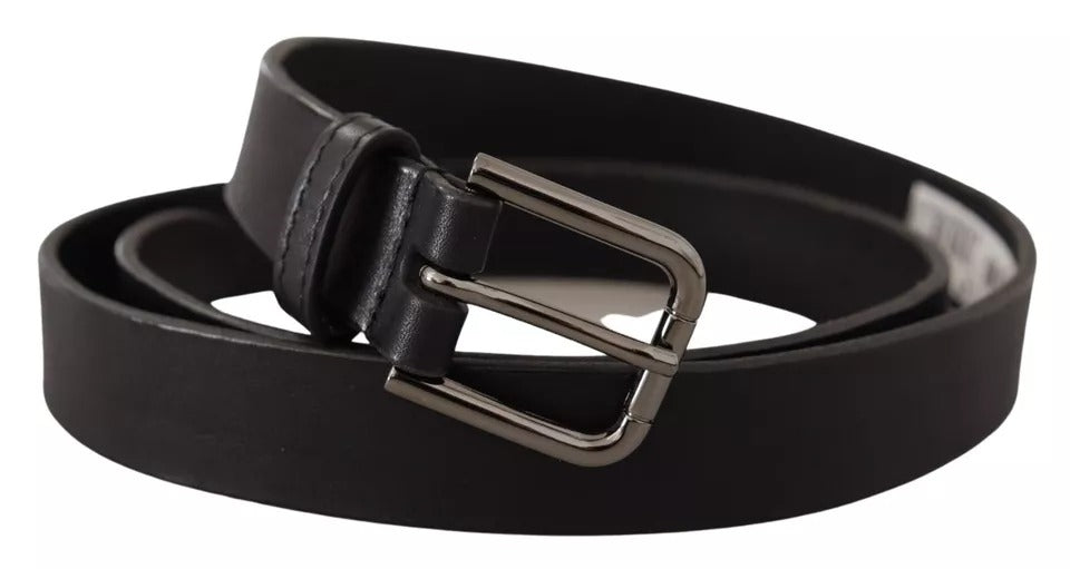 Black Calf Leather Classic Metal Logo Buckle Belt